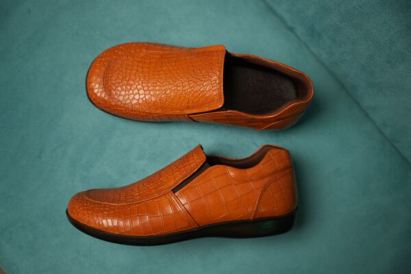 Designer Diabetic Shoe Crocodile Print - Tan - Image 2
